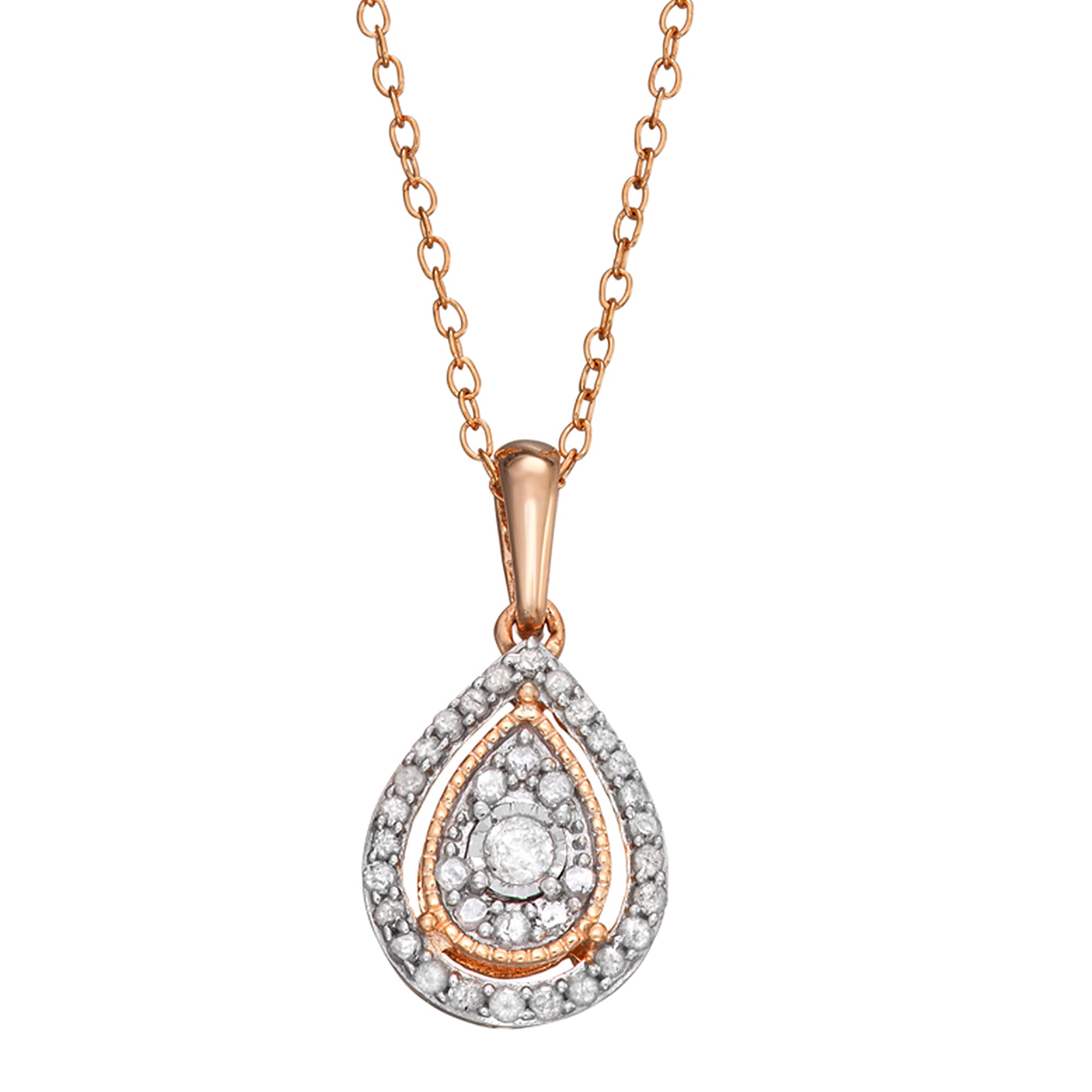 1/2 Carat T.W Sterling Silver Pink Drop Shape Earrings and Pendant 2 Pcs set.