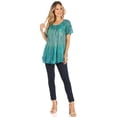 thumbnail image 5 of Sakkas Nayen Tie-Dye Sheer Cap Sleeve Embellished Relaxed Fit Drawstring Tunic Top - Teal - Plus Size, 5 of 5