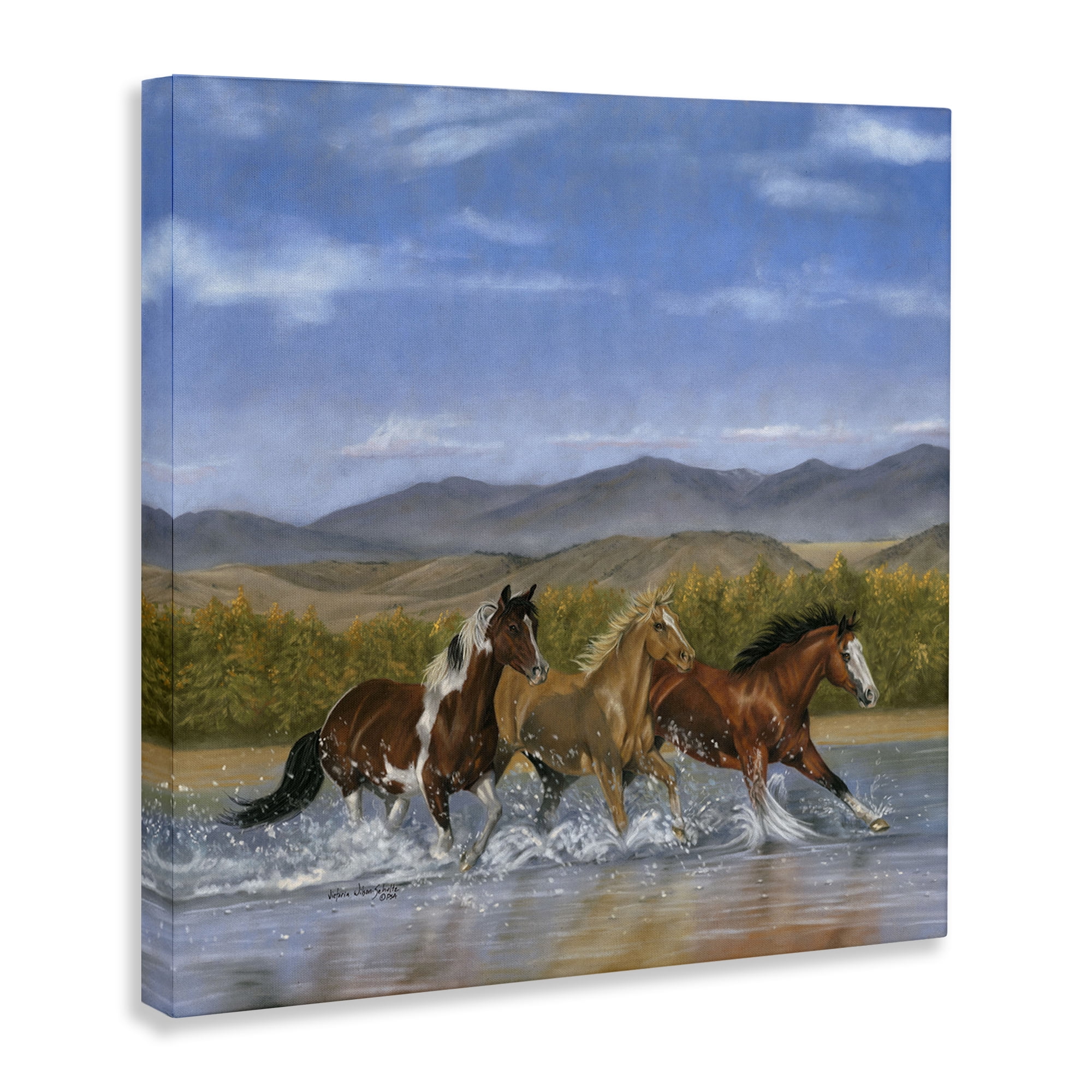Stupell Industries Splashing River Horses Animals & Insects Painting Gallery Wrapped Canvas Art Print Wall Art, 36 x 36
