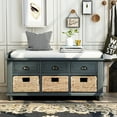 thumbnail image 2 of MODERNLUXE 42" Rustic Storage Shoe Bench, Wood Bench with 3 Drawers and 3 Rattan Baskets for Living Room, Entryway, Antique Navy, 2 of 8