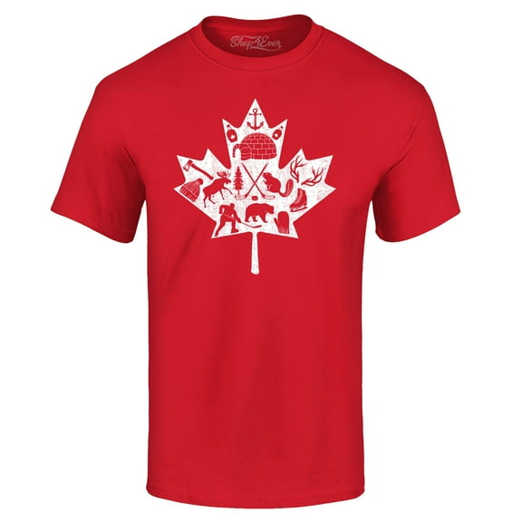 Shop4Ever Men's Canadian Winter Leaf Cloud Canada Symbols Graphic T-shirt XXXX-Large Red