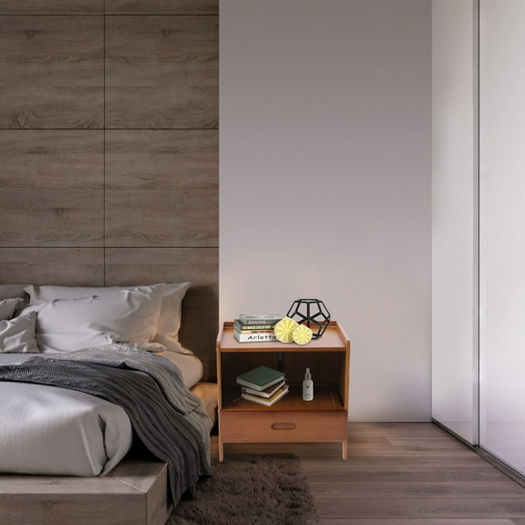 Modern Bamboo Small Nightstand with Drawer Night Stand Side End Table