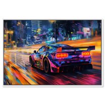 Night Drive Vibes Car Canvas Wall Art by Notoriart, White Floater Frame, 31" x 21"
