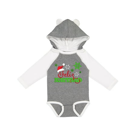 

Inktastic Feliz Navidad with Santa Hat and Green Snowflakes Gift Baby Boy or Baby Girl Long Sleeve Bodysuit