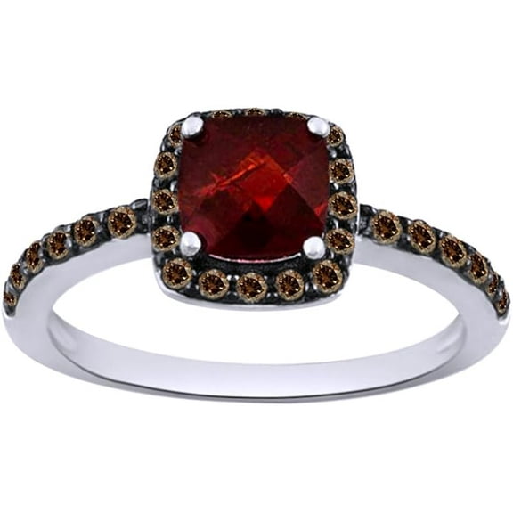 Dazzlingdaimonds Jewels 2.00 Ctw Cushion Cut Garnet & Diamond Wedding Anniversary Band Ring 14K White Gold Plated 925 Sterling Silver 925 Sterling Silver -9