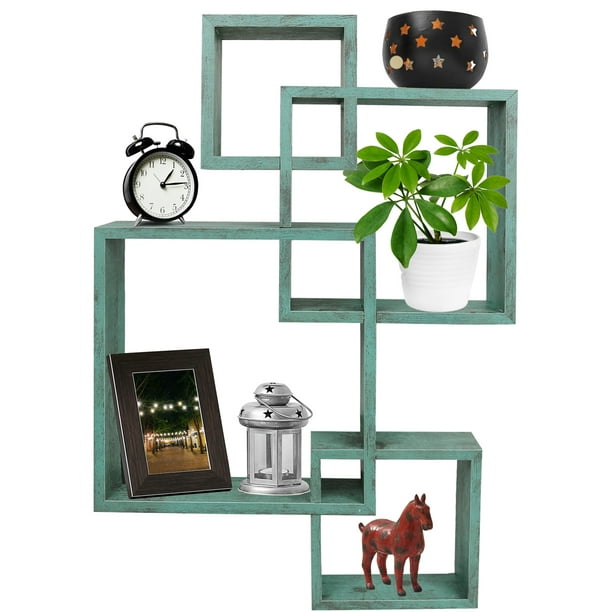 Greenco 4 Cube Intersecting Wall, 4 Cube Intersecting Wall Mounted Floating Shelves