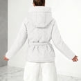 thumbnail image 4 of Winter Parka for Women Long Sleeve Thicken Zip Up Belted Hooded Outerwear with Pockets, 4 of 6