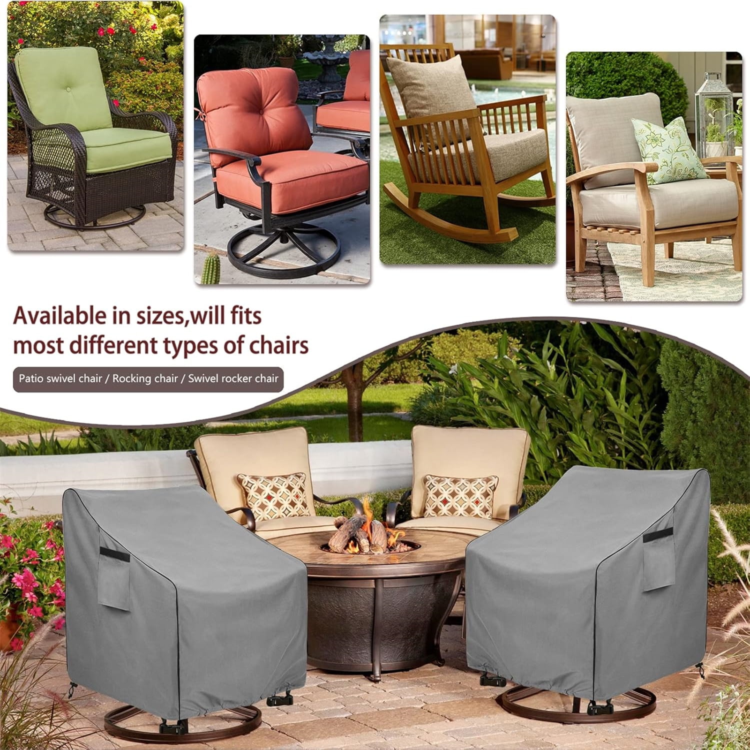 Outdoor Swivel Chair Cover 2 Pack,Outdoor Furniture Patio Chair Covers Waterproof Clearance,(30" W x 34" D x 38.5" H) Outdoor Lawn Patio Furniture Covers,Grey