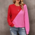 thumbnail image 2 of Sweaters for Women Trendy Fall Patchwork Sweatshirts Fashion Casual Loose Crew Neck Knitted Pullover Tops (Hot Pink XL), 2 of 6