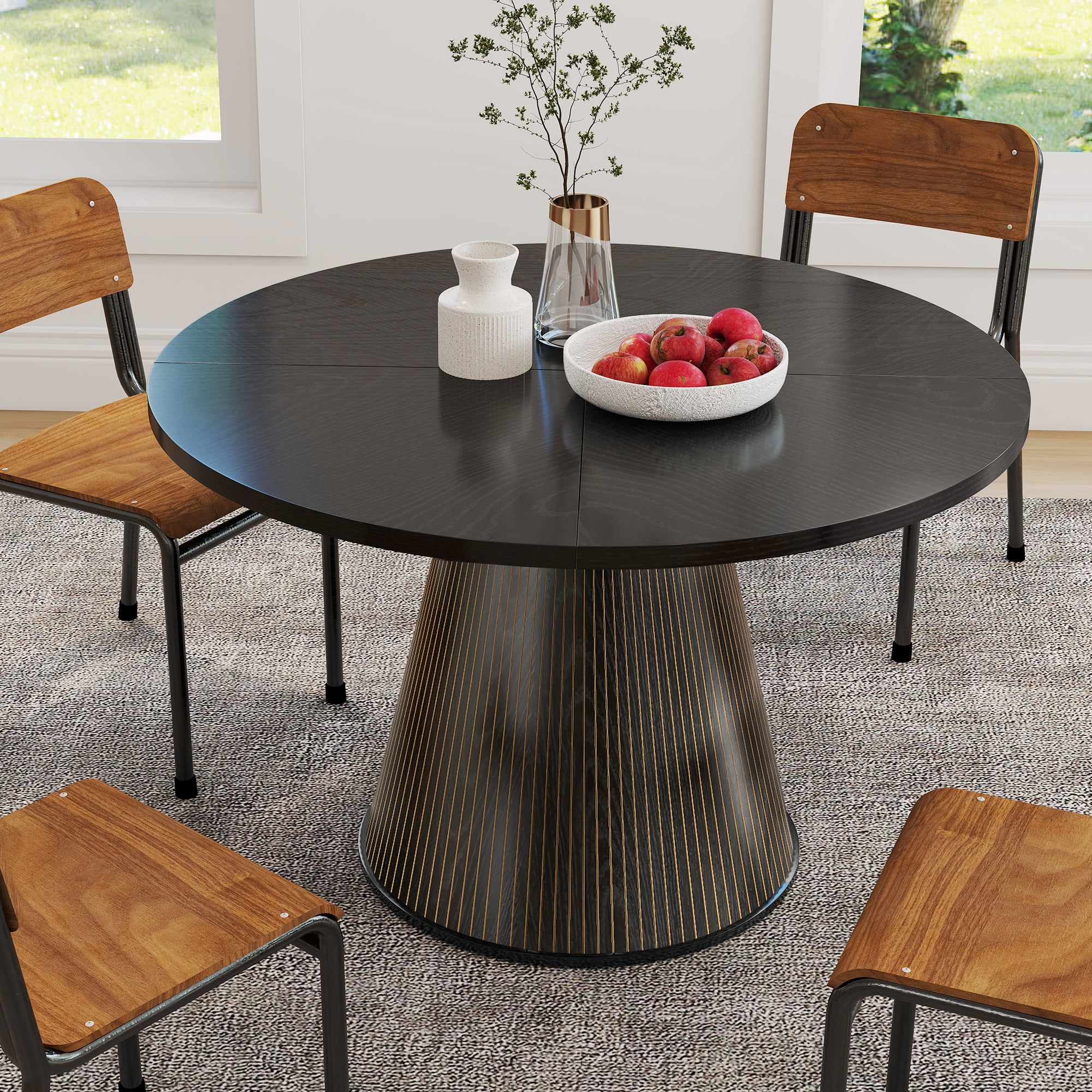 Oubayajia Round Dining Table for 4, 47 Inches Wood Small Dining Table for Kitchen Living Room, Black