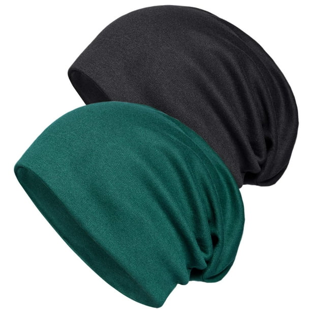 Bonnet en Coton - 2 Pack Bonnet de Sommeil Bonnet de Chimio Perte de  Cheveux Super Doux Slouchy Turban Usure de la Tête pour Hommes et Femmes  (Noir Vert Foncé) 