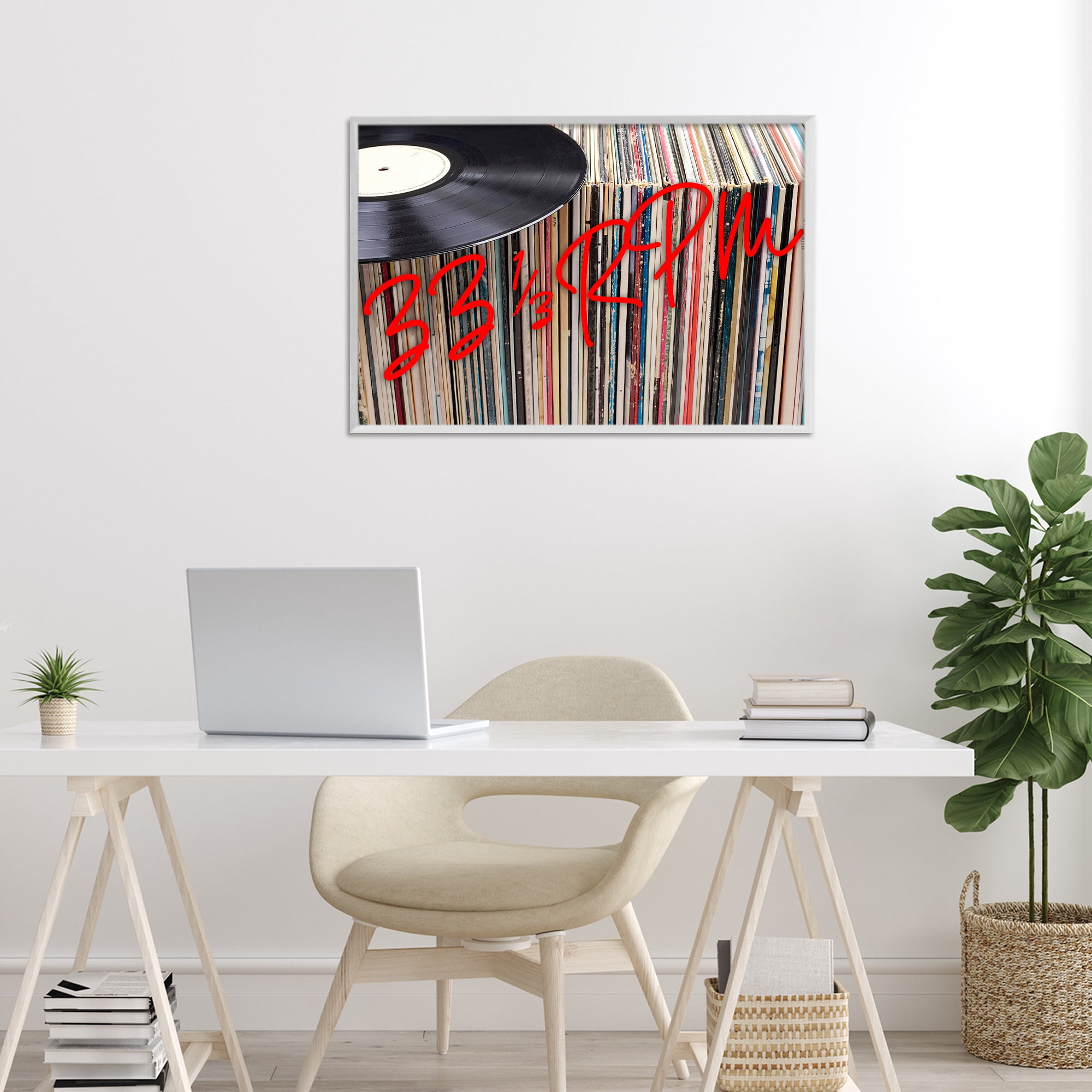 Stupell Industries Vinyl Record Stack Collection White Framed Giclee Art, design by Lil' Rue