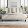 thumbnail image 2 of Fullfurnique Upholstered Bed Frame with Wing Side and Channel Headboard, King, Ivory, 2 of 8