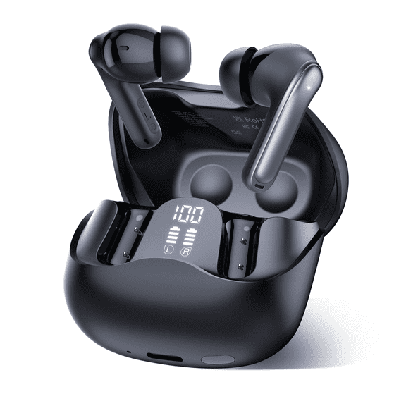 Wireless Earbuds, Adaptive Hybrid Active Noise Canceling with 6 Mics ENC Clear Call Ear Buds, Hi-Res Audio Deep Bass Bluetooth 5.4 Headphones, 48H Playtime, Wireless Charging, Black