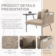 thumbnail image 3 of Lounge Accent Chair with Small Table and Pillow, Modern Upholstered Single Sofa Armchair with Side Pockets and Metal Legs, Reading Seating for Bedroom Home Office, Khaki, 3 of 11