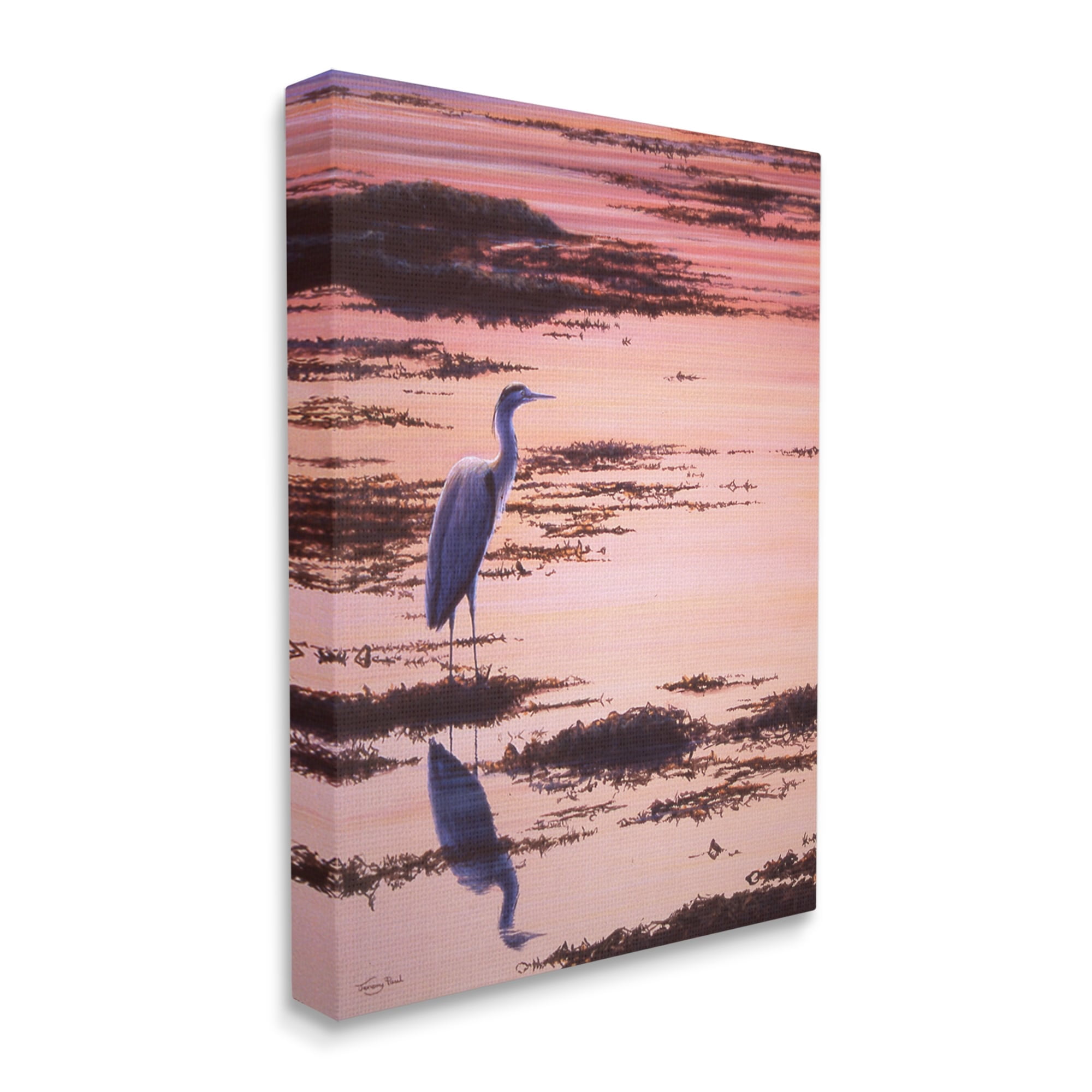 Stupell Industries Crane Bird in Sunrise Marsh Coastal Photography Gallery Wrapped Canvas Print Wall Art