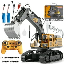 TZDZRC 14 Channel Remote Control Excavator,1:14 2.4GHz RC Digger with Lights & Sound,680° Rotating Spray Digging Construction Vehicle Toy,for Age 3  Kids