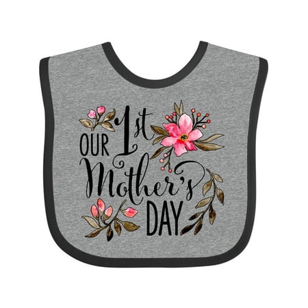 

Inktastic Our First Mother s Day- Pink Flowers Boys or Girls Baby Bib