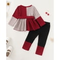 thumbnail image 4 of Toddler Baby Girls Clothes 12-18 Months Girls Fall Winter Outfits Girls Long Sleeve Color-blocked Top Pants 2PCS Set Red, 4 of 5