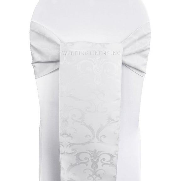 Wedding Linens Inc. (10pcs) 7.5" x 108" Damsk Jacquard Polyester Chair Sashes Chair Bow Ties - White 