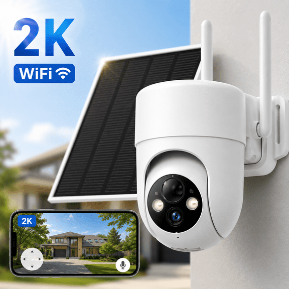 Liwan Solar Security Camera Wireless Outdoor, 2K WiFi Camera with 360° Coverage, Color Night Vision, Motion Alerts, Two-Way Audio & IP65 Weatherproof
