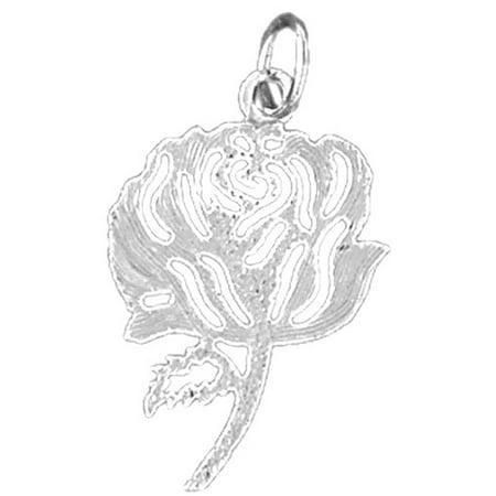 14K White Gold Rose Flower Pendant - 25 mm