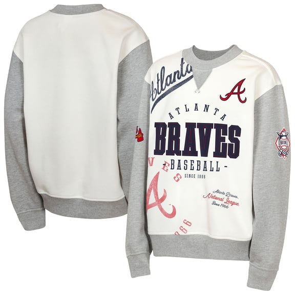 Youth Outerstuff Cream/Gray Atlanta Braves Big League Power Hit Fleece Sweatshirt