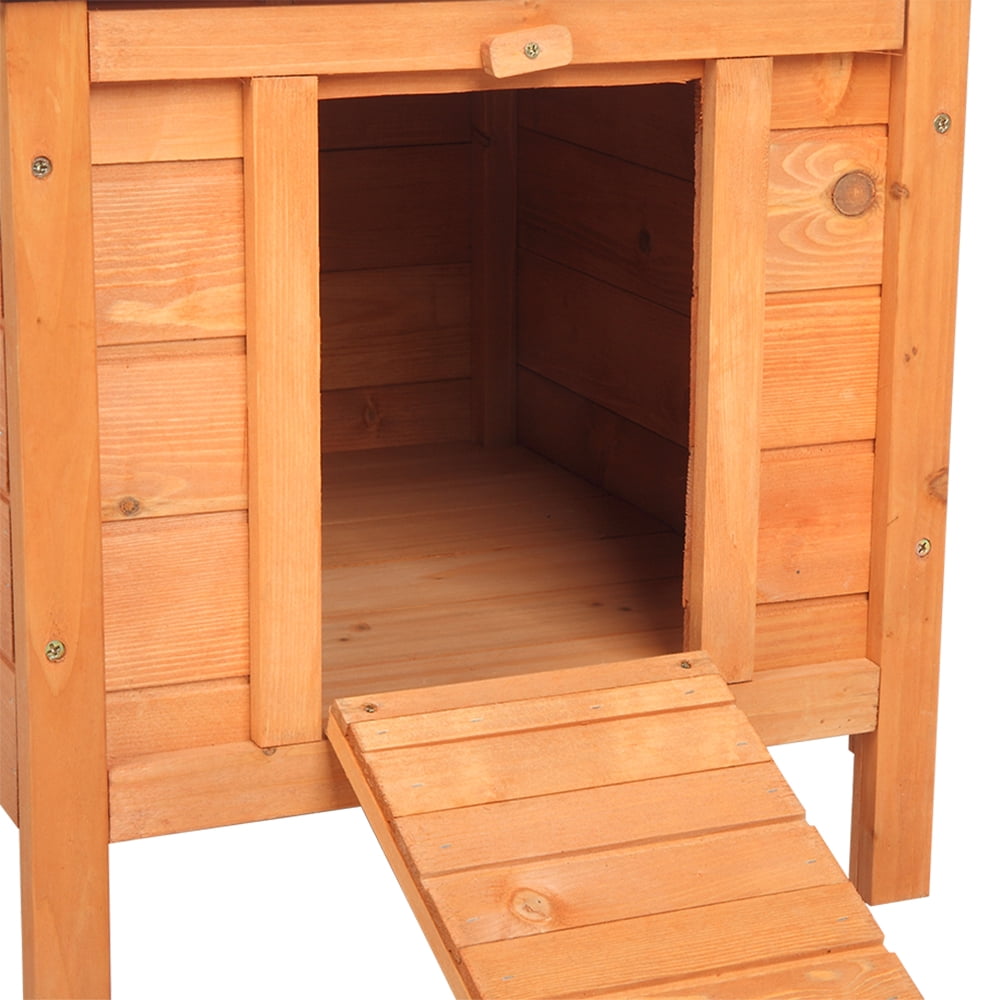 Small Pet Hutch, Natural Cedar Wood Rabbit Hutch with Green Asphalt Roof, Indoor Outdoor Bunny Cage Chicken Coop with Openable Roof for 1-2 Rabbits/2-3 Chickens