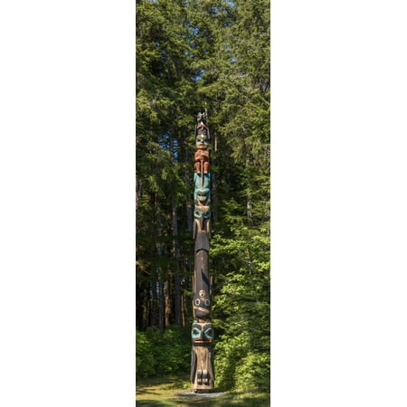 9 Perfect Pole - Totem Pole in forest Sitka Southeast Alaska Alaska USA Stretched Canvas - Panoramic Images (27 x 9)