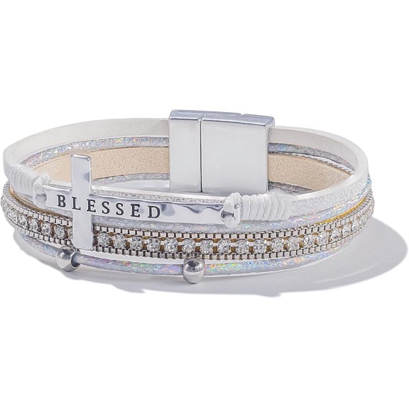 Cross Leather Bracelets Christian Jewelry Religious Gifts For Women Boho Wrap Cuff Bangle Bracelets With Magnetic Clasp[z4073]