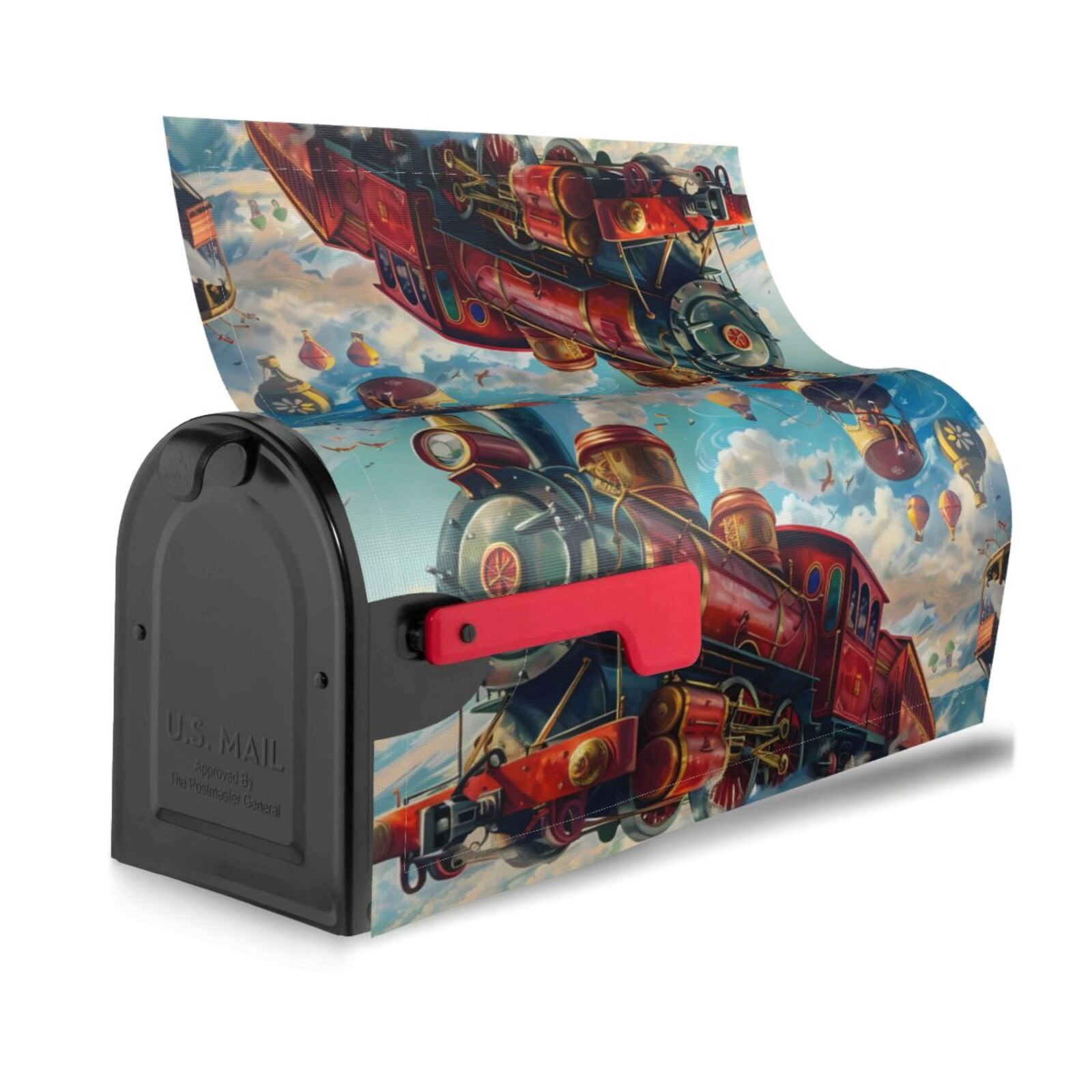Fuzoiu Beautiful Red Train Hot Air Balloon Print Decorative Waterproof Mailbox Cover,Welcome Magnetic Mailbox Cover, Post Letter Box Wrap Cover for Outdoor Decor -21x18 in