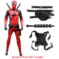 thumbnail image 2 of Disfraz de superhéroe Deadpool, mono de cosplay de Halloween para niños, máscara de personaje de película de fantasía, medias con espada y bolsa, conjunto festivo, 2 of 5