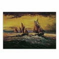 thumbnail image 1 of Country Cutting Board, Image of Old Sailboats Ships Cruising in Waves at Sunrise Time Dark Sky Art, Decorative Tempered Glass Cutting and Serving Board, Small Size, Yellow Orange, by Ambesonne, 1 of 1