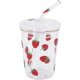 thumbnail image 1 of Glass Cups with Lids and Straws - Clear Glass Cups Drinking Glasses - Strawberry Pattern - for Water, Coffee, Milk, Juice, 1 of 5