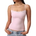 thumbnail image 2 of Women'S Lace Y2K Square Neck Strap Tank Top Sleeveless Going Out Party Club Basic Shirt Pink L, 2 of 7