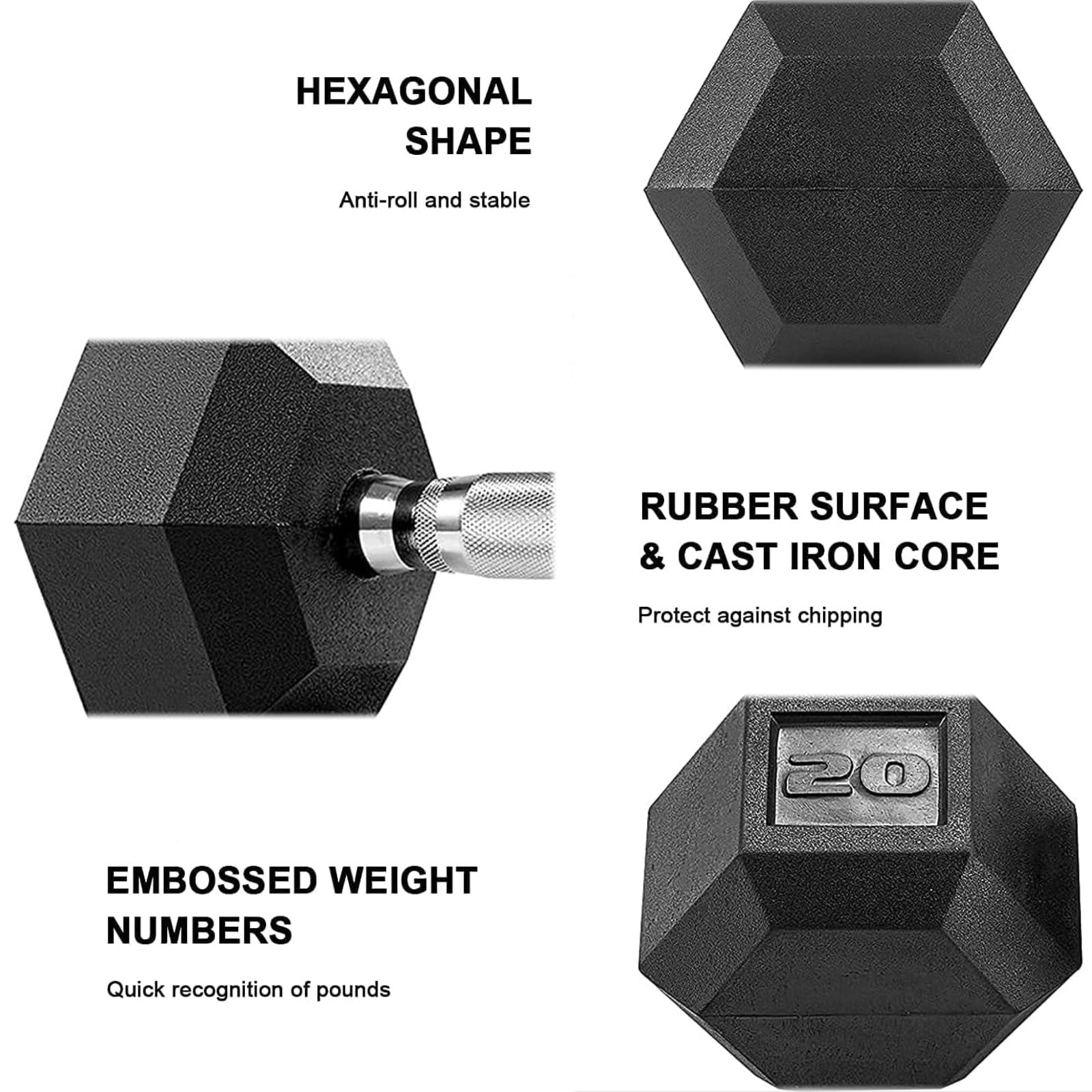 Pirecart Dumbbells Rubber Coated Cast Iron Hex Black Dumbbell Free Weights Dumbbell, 60lb Dumbbell Single