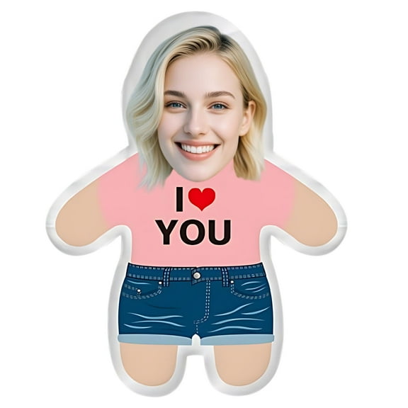Cevemin Personalised Human Shape Photo Cushion - 7.9 Inch Double Sided Printed Polyester Filled Decorative Pillow for Valentine's Day Birthday Anniversary Gift