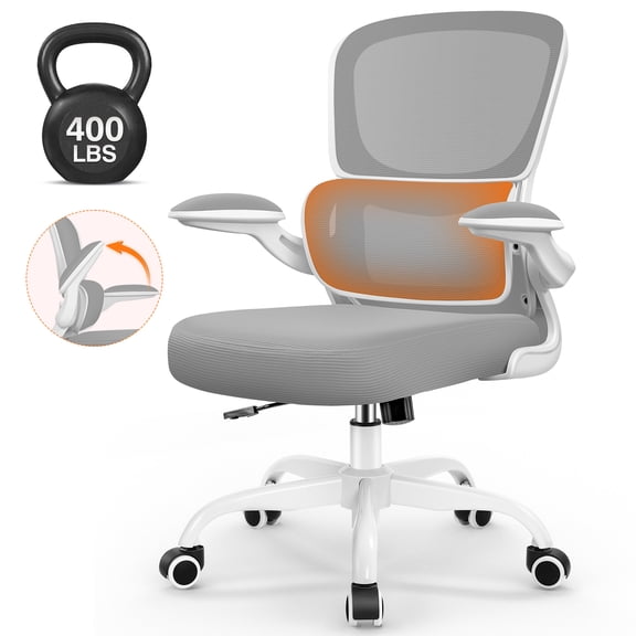 COOLHUT Office Chair, Ergonomic Desk Chair with Lumbar Support and Adjustable Armrests, Breathable Mesh Computer Gaming Chair, Reclining Task Chair for Home Office, Light Gray