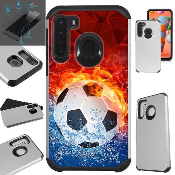 WORLD ACC Fusion Phone Case Compatible with Samsung Galaxy A21 + TEMPERED GLASS Hybrid TPU Phone Cover (Soccer Storm)