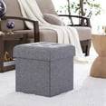 thumbnail image 4 of Ornavo Home Foldable Tufted Linen Storage Ottoman Cube Foot Rest Stool Seat - 15" x 15" (Gray), 4 of 7