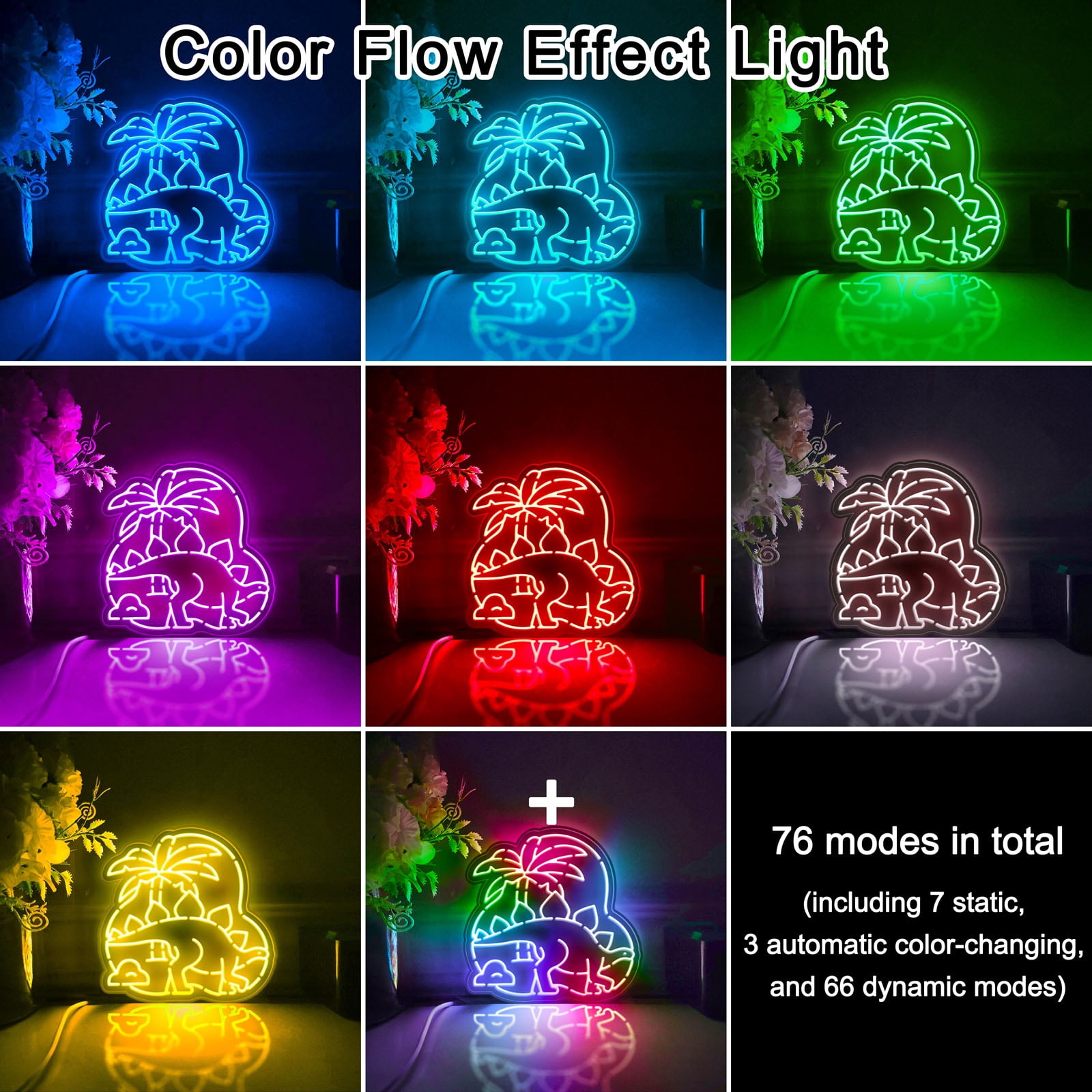 Dinosaur Led Light Box, Dimmable Neon-Like Light Signs USB Power for Wall Decor Bedroom Decoration, Color Flow Effect (WxH) 16"x16"
