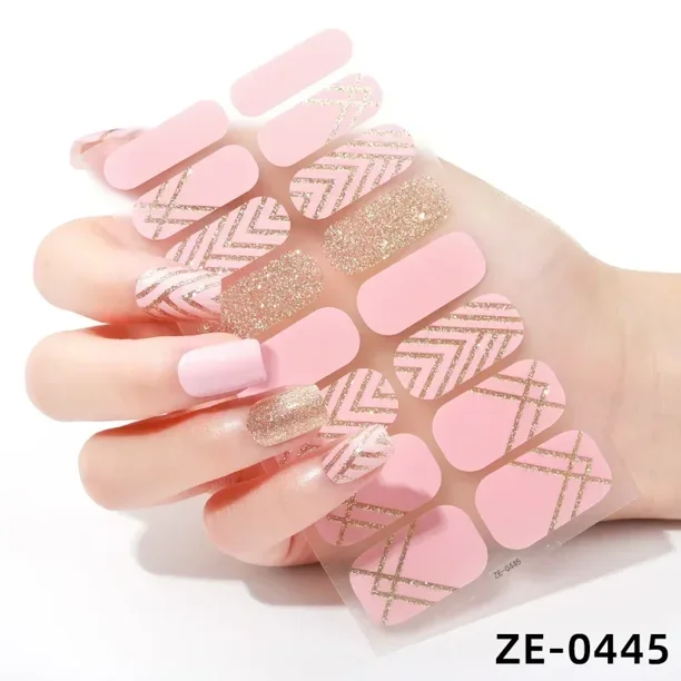 Tiras de uñas de Gel semicuradas, parches deslizantes, adhesivos impermeables de larga duración, cubierta completa, necesita lámpara UV, 1 hoja