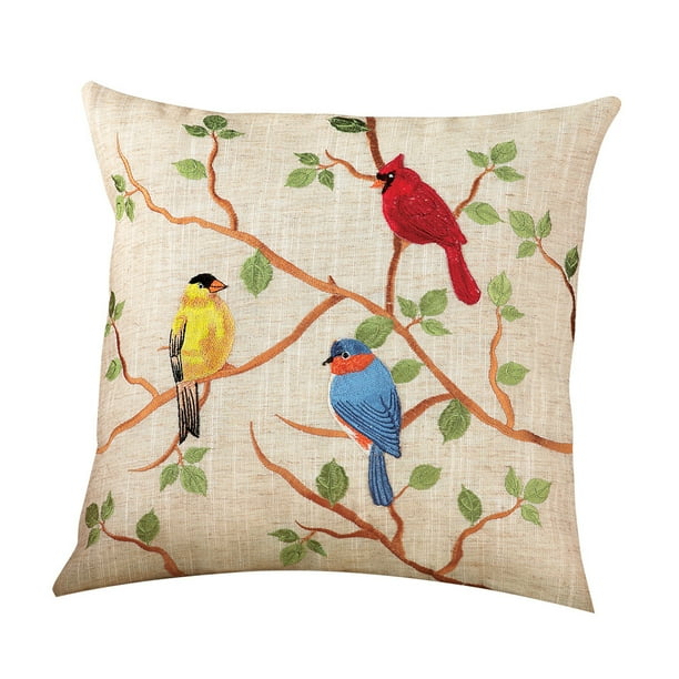 Collections Etc Birds On Branches Spring Embroidered Accent Pillow Cover 17 Square Walmart Com Walmart Com