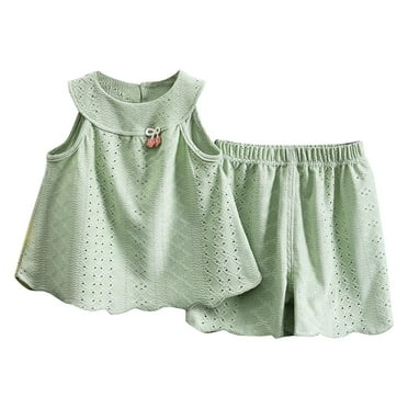 ZACPNCV Girls Clothes Summer Halter Neck Ruffle Sleeveless Top Cute Floral Belt Shorts Two Piece Outfit Set Green 7-8 Years