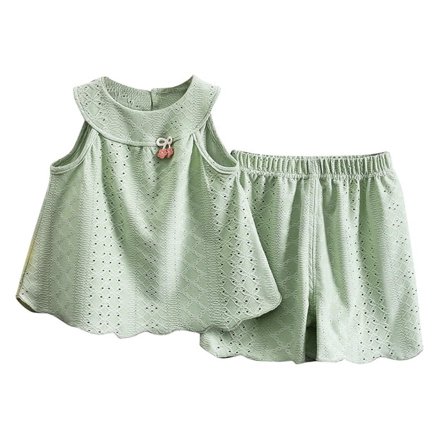 Zpanxa Ensembles d'Été pour Filles Enfants Découpé Col Rond Tour de Cou Sans Manches Taille Élastique Shorts Ensemble Décontracté 3 Ans