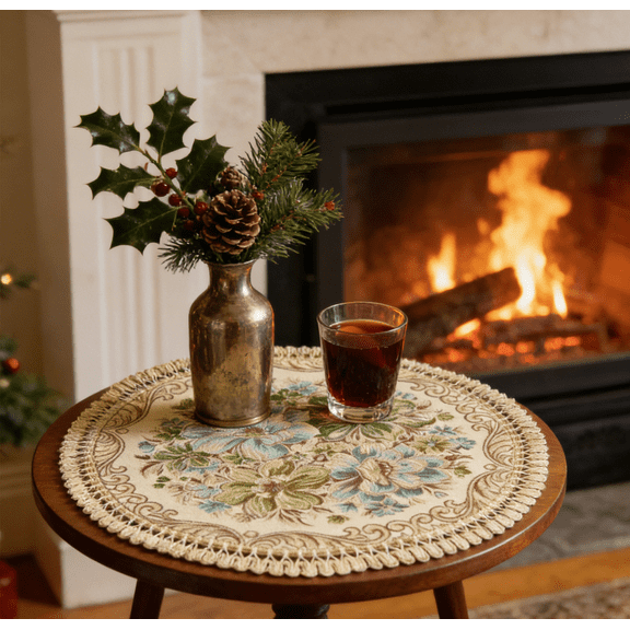 Rijanmt Round Vase Mat Embroidery Table Mat Coffee Cup Mat,Heatproof Table Place Mats With Printing Flower,Non-Slip Washable Poly Table Mats,Placemats For Kitchen Dining Table Decoration,6.29" Dia,A