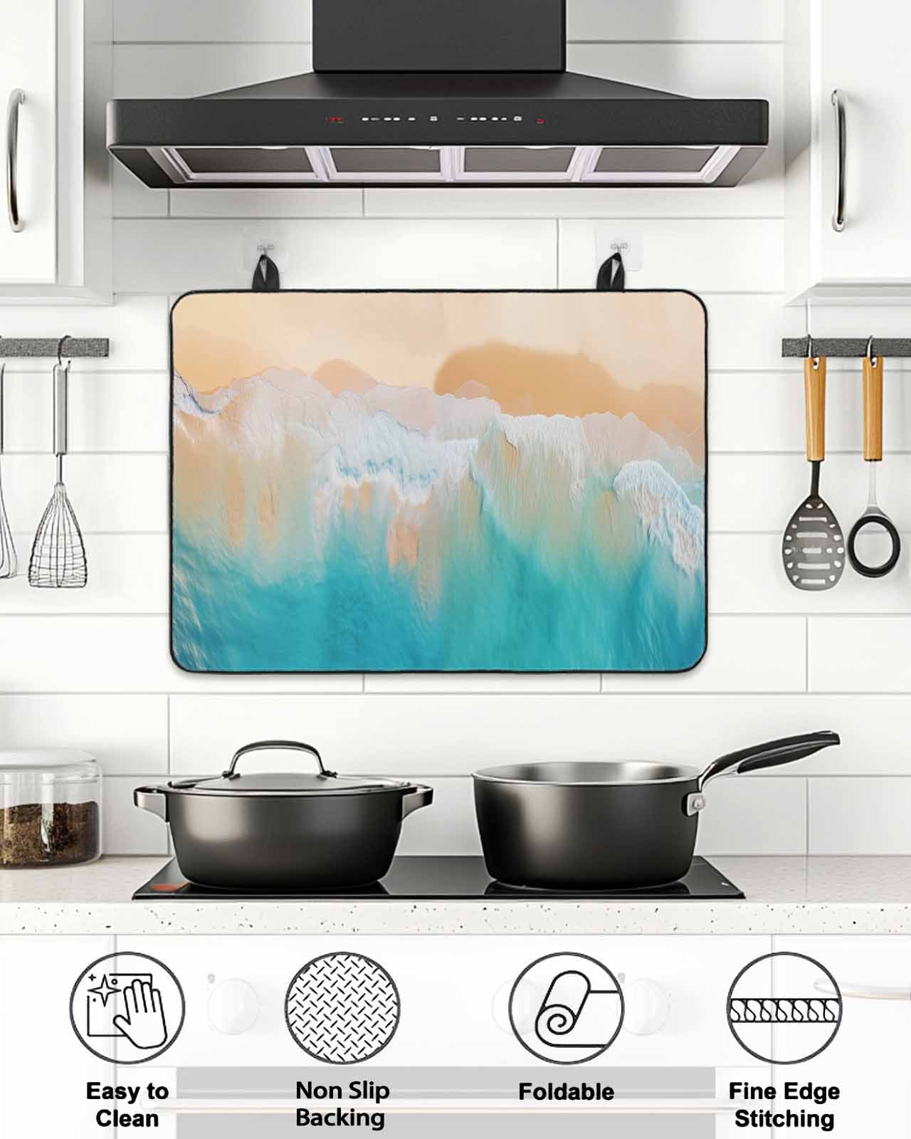 Stove Top Covers for Electric Stove, Orange Aqua Coastal Glass Stovetop Cover Protector, Summer Beach Seaside Nautical Induction Cooktop Protector Oven Mat for Kitchen Countertop 24"x21"