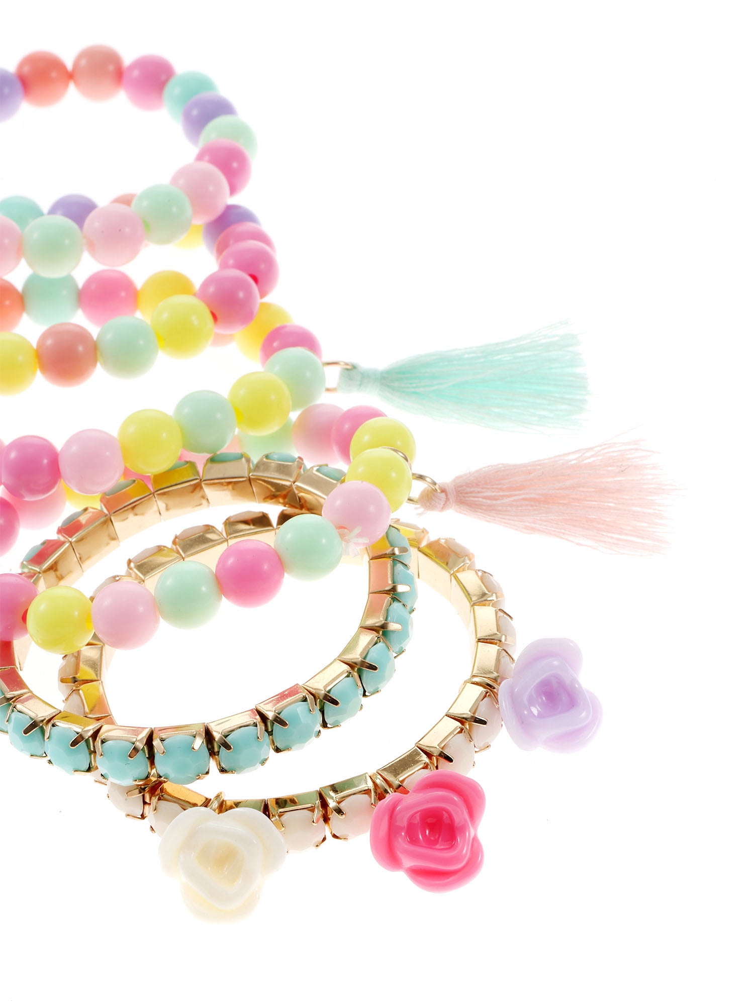 Wonder Nation Charm & Tassel Stretch Bracelets, Multi-Color Pastel, 6 Pieces