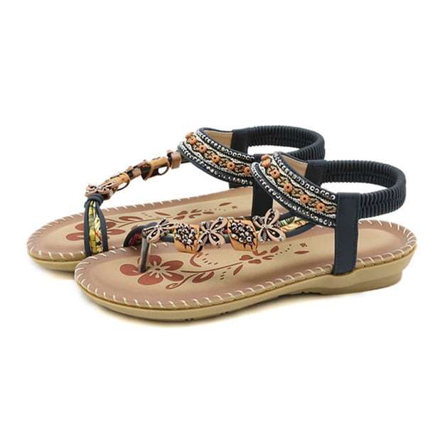 Sandalias con anillo en el dedo del pie Sandalias bohemias antideslizantes con cuentas cómodas para viajes al aire libre