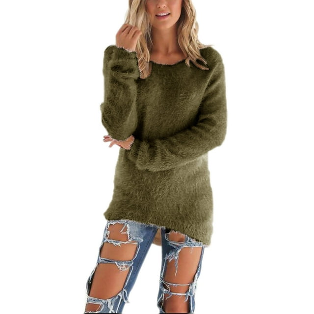 UKAP Chandail Femme Hiver Chaud Pull-Over Ample Loungewear Vert Armée TG